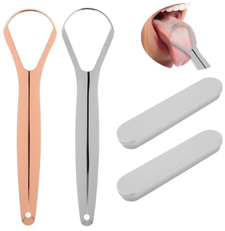 2Pcs Stainless Steel Tongue Scraper Set, Tough Scraper for Mouth, Effective Tongue Cleaners for Bad Breath Relief, Ergonomic Design for Adults and Kids, Hygienic, Easy to Clean, and Travel-Friendly
