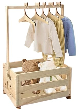 Holz Baby Geschenk Korb, Babyparty Schrank Geschenk Korb Mit 5 Kleiderbügeln Holz Babyparty Schrank Baby Aufbewahrungskorb Für Wohnzimmer Schlafzimmer, 33x23x51,5cm
