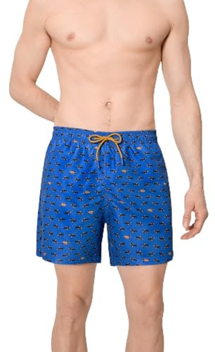 YSABEL MORA. Bañador Largo Estampado Perros Salchicha. Tejido Ligero de Secado Rápido con Cintura Elástica y Cordón Ajustable. Bolsillos Funcionales para Playa o Piscina .Colección Hot Dog.