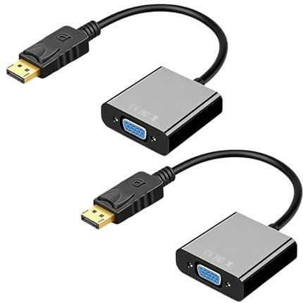 2PCS Adaptateur DisplayPort vers VGA Plaqué, 1080p Cable DisplayPort Haute Vitesse vers Moniteur ou Projecteur, Cable VGA Fiable, Adaptateur VGA Unidirectionnel Mâle à Femelle, pour PC, Ordinateurs
