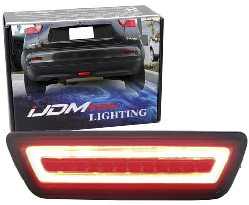 iJDMTOY Smoked Lens 3-in-1 LED Rear Fog Light Compatible with Nissan 2011-14 Juke, 2014-16, 2015-24 Murano, Red LED Running Light For Tail Brake Lamp & White Backup Reverse Light