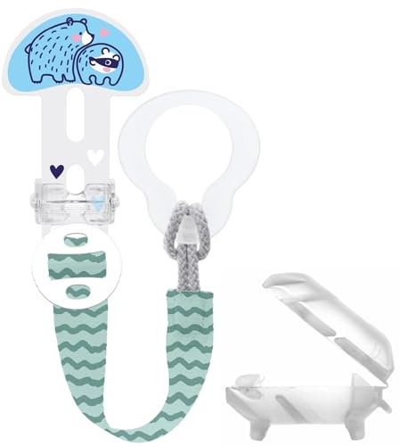 MAM Schnuller, anpassbar an alle Arten von Schnullern, Beißringen und Spielzeug, verstellbare Länge, inklusive Saugerabdeckung, waschbar, blau, 1 Stück