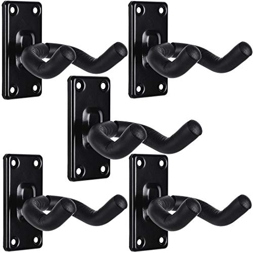 Sound Harbor 5 Pack Guitar Wall Hanger Mount - Black Guitar Hook Holder for Acoustic, Electric, Bass & More