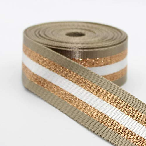 5 m NASTRO PESANTE PER ZAINI E BORSE E CINTURINO a righe Lucido Oro Argento Metallico Lurex 38 mm Beige Oro (Colore 09)