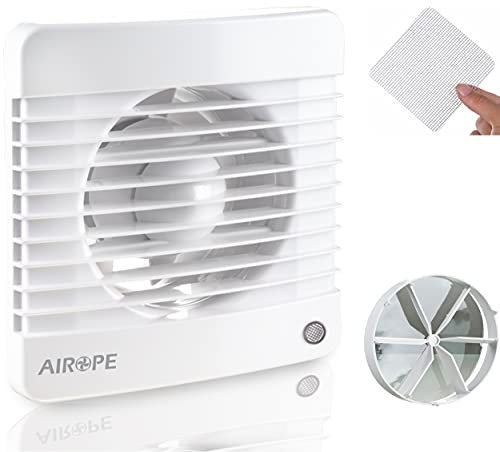 Airope AIROPE-100 mm Humidity Sensor & Timer,Ventilateur,Extracteur d'Air avec Clapet Anti-Retour + Moustiquaire Intégré,VMC pour Salle de Bain,Cuisine,Bureau,WC,Silencieux,Garantie 5 ANS