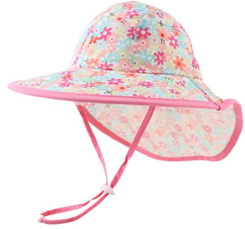 Pesaat Baby Sonnenhut Mädchen Mit UV-Schutz Sonnenmütze Baby Junge Mit Nackenschutz Sommermütze Kinder Babymütze Sommer(Dinosaurier-Königsblau, Gr.3-12Monate(44-48))