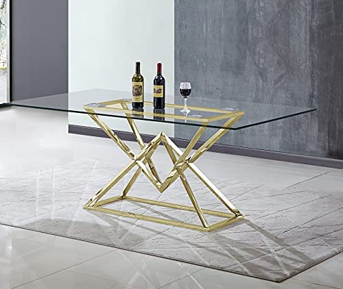 Daimond - Mesa de comedor (acero inoxidable y cristal, 160 x 90 cm), color dorado