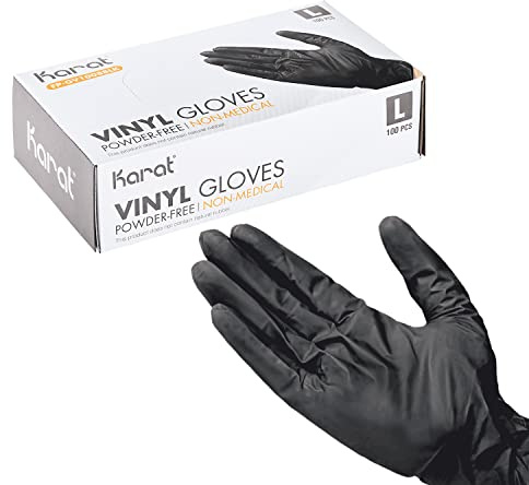 Karat [1,000 ct Vinyl Disposable Gloves | Latex-Free & Powder-Free | Food Safe Cooking Gloves | Black | Large