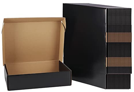 EXYGLO 12x9x3 inch Cardboard Postal Boxes 20 Pack, 305x229x76 mm Black Gift Boxes for Packaging, Medium Shipping Box Mailers for Posting Mailing Small Business