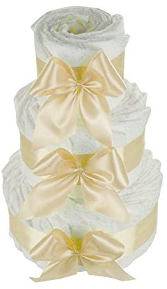 DIY Windeltorte zum selber gestalten | Geschenk zur Geburt für Junge Mädchen neutral (3-stöckig, creme)