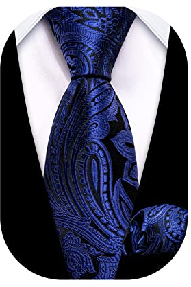 Barry.Wang Jungen Krawatte Jungen Seide Krawatte Einstecktuch Set Paisley Plaid Für Abschlussball Party Busines Zeremonie, schwarzblau, One size