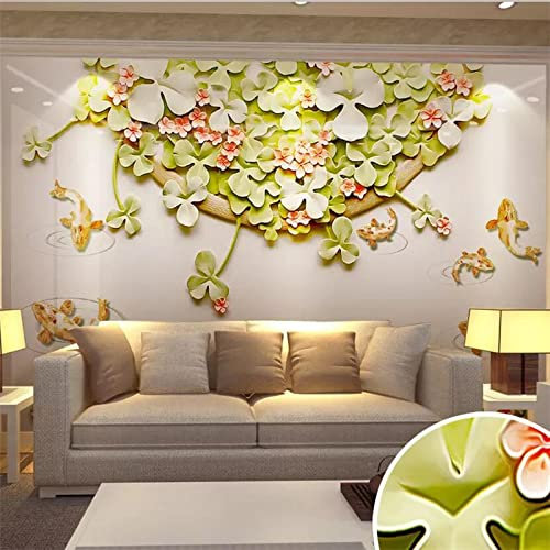 TANYANG Custom Wallpaper 3D Photo Mural Four-Leaf Clover Embossed Sandstone Background Wall Papers Home Decor 430Cm(W)×300Cm(H)