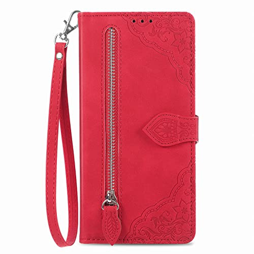 NEXCURIO Handyhülle für Google Pixel 7 Pro 5G Hülle Klappbar mit Kartenfäch Ständer Klapphülle Schutzhülle Leder Wallet Flip Case Cover Tasche Handytasche Stoßfeste - Rot