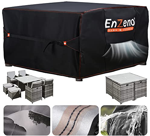 Enzeno Housse Salon de Jardin Exterieur Impermeable,420D Oxford Housse Protection mobilier de Jardin, 125x125x74cm Convient pour bache Table de Exterieur,Meuble,Canapé de Jardin Évent rectangulaire