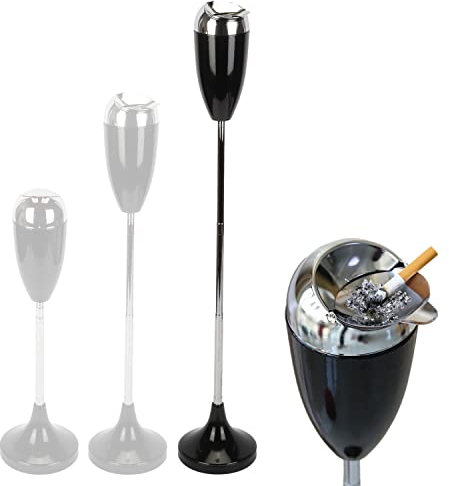 awagas Standaschenbecher Draußen, Höhe Ausziehbar 58-90cm Aschenbecher mit Deckel, Groß Aschenbecher Outdoor Schwarz, Modern Standaschenbecher für Draussen Innen Außen Balkon Garten Wetterfest