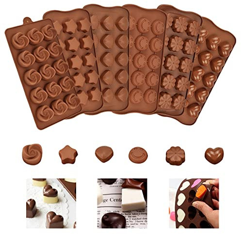 SkyTowards 6 Pezzi Stampi in Silicone per Creare Dolci, Ciambelle, Ghiaccio e Gelatina - Modelli Cuore, Volti Sorridenti, Fiori, Conchiglie
