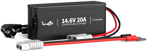 Timeusb LiFePO4 ladegerät 14,6V 20A Batterieladegerät 12V für Lithium-Eisenphosphat-Batterie, Schnelles Aufladen LiFePO4 Akku-Ladegerät mit Erhaltungsladefunktionen Kompaktes Design mit vollem Schutz
