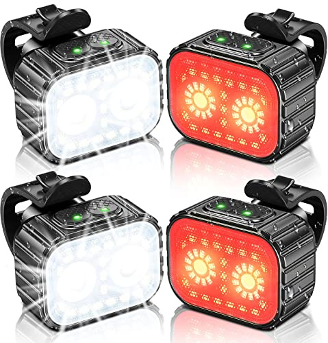 Cuvccn Bike Lights Super Bright, Rechargeable Bicycle Lights Set Multiple Modes, Waterproof Bike Lights for Night Riding/Cycling Safety, Front and Back Bike Reflectors Light, Long Battery Life