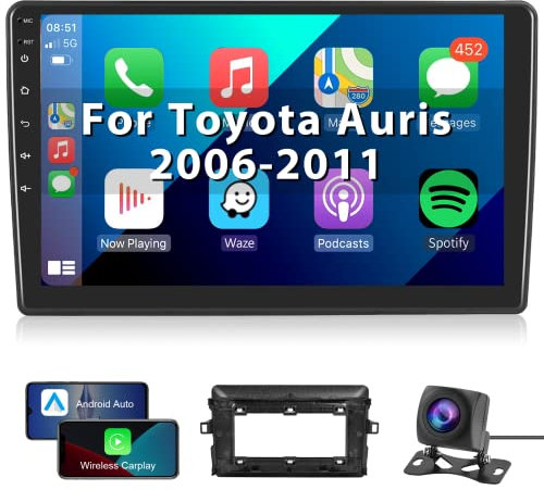 Hodozzy Autoradio für Toyota Auris 2006-2011 Carplay Wireless Android Auto, Radio 10,1 Zoll Touchscreen Android Bildschirm GPS, Bluetooth, WiFi, FM RDS Radio, 2 Din für Toyota Auris Rückfahrkamera