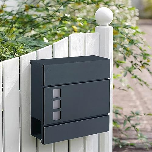 Panana Wall Mounted Outdoor Large Lockable Mailbox Steel Locking Home Letter Post Box with Newspaper Holder (Style1)