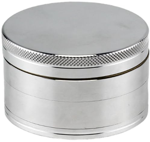Evergreen Labs Grinder Groß Metall Crusher Kräutermühle Crinder Aus 100% Aluminium, Durchmesser Größe 63mm 4 Teilig, Farbe Silber mit Scraper Für Getrocknete Kräuter, Spice, Gewürze
