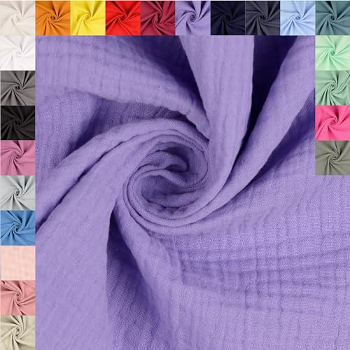 fingsi Musselin Baumwollstoff Webware Meterware Coupon (lila, 0,5m) (5024) + 23 weitere Farben