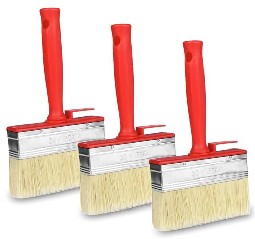 3 Stück Flächenstreicher, 120mmx30mm Lasurpinsel, Wandpinsel, für LöSemittelhaltige Lacke, Lasuren, Holzöl Rot