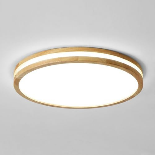 LIGKIN LED Deckenlampe Holz 36W Deckenleuchte Rund 40cm Weiß 6500K Durchmesser Modern Doppelte Lage Küchenlampe Lampe Wohnzimmer für Balkon Flur Babyzimmer Schlafzimmer