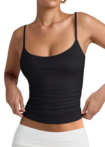 PINKMSTYLE Women's Basic Double Lined Scoop Neck Tank Tops Adjustable Cami Tank Summer Sleeveless Tops Black Medium