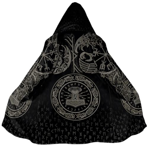 JHBTFQ Manteau de Mythe Nordique d'hiver à Capuchon en Cachemire épais et Chaud pour Cosplay Viking Berserker pour Hommes et Femmes,Viking Symbols,XL