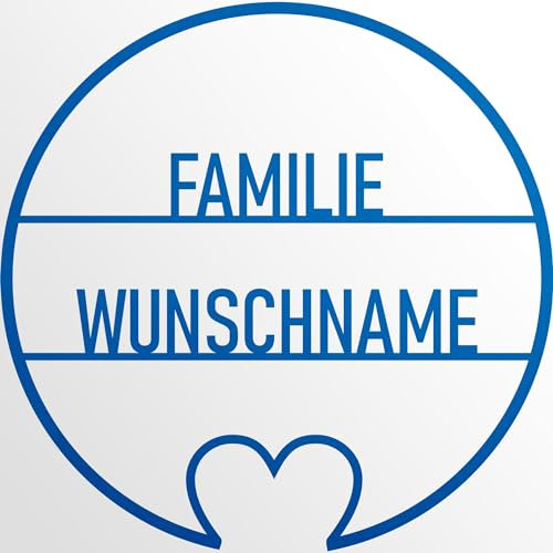 INDIGOS UG - Türschild - Schilder selbst gestalten - Aluverbundplatte - Kreis Herz - blau - 80 cm - Wunschname - Namensschild - Schild personalisiert - Schild für Familie, Freunde, Geschenk