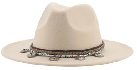 SOYNIA Fedora Trilby Filzhut Hut Fedoras Hut Männer Frauen Gürtel Band Solide Filz Jazz Caps Western Cowboy Lässige Filzhüte Männer Frauen Hut 52-54 cm (Kinder) Beige