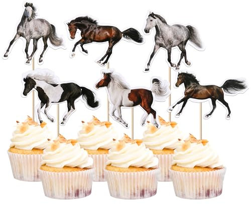 Xsstarmi 36 Packung Pferd Cupcake Toppers Tier Mustang Pferde Rennen Cupcake Picks Dekoration Reitsport Geburtstag Zubehör für Party Kuchendekorationen