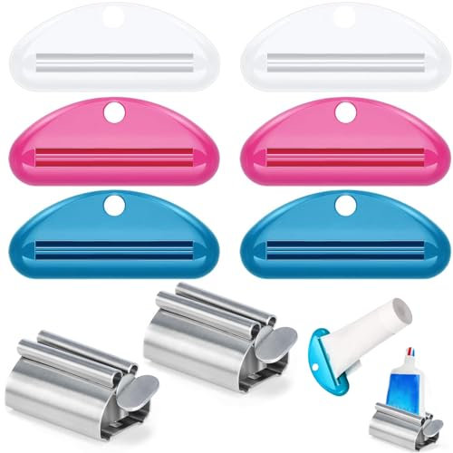 Lumeclat Pack de 8 Presse-tubes en acier inoxydable 304 | Éjecteur de tube avec fonction support | Pour dentifrice, crèmes et plus | pour la salle de bain | Presse-tube de dentifrice avec support