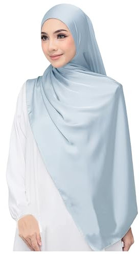 Lina & Lily Luxus-Satin Hijab Kopftuch Schal für Muslimische Frauen Extra Langer (Hellblau)