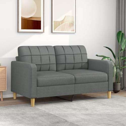Willood 2-Sitzer-Sofa Couch für Wohnzimmer, Polstersofa mit Metallgestell, Loungesofa Zweisitzer Wohnzimmersofa Wohnzimmermöbel Dunkelgrau 140 cm Stoff