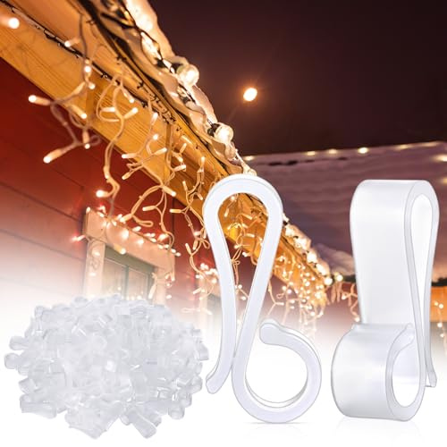 Namalu 100 Pcs Christmas Light Clip Outdoor Gutter Light Clip,Plastic,White | Outside Weatherproof Roof Shingle Fairy String Lamp Hooks Bulk for Halloween Xmas Tree Birthday Party New Years Decor