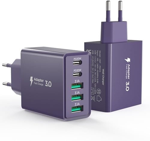 USB C Ladegerät,Hohosb 50W 5-Port USB C Ladegerät Block,2er-Pack USB Adapter USB C Ladestecker für iPhone 15 14 13 12 11 Pro Max,iPad,Google Pixel,Samsung Galaxy und mehr-Violett
