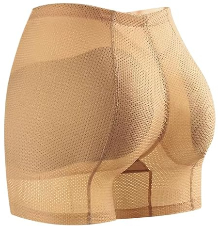 Mujer Bragas con Relleno - Realzador De Cadera Sexy De Gran Tamaño Esponja Extraíble Malla Acolchada Transpirable Cintura Baja Reloj De Arena Push Up Lencería De Culo Falso,Beige,XS