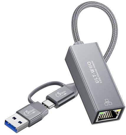 ULT-WIIQ USB 3.0 to RJ45 LAN Adapter，USB C to RJ45 2.5Gb LAN Adapter for Thunderbolt 4/3, USB4, MacOS, Windows, Linux, Steam Deck, Mac Mini, Surface, NAS, Server