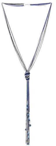 COOLSTEELANDBEYOND Lange Kette Lariat Halskette mit Blau Kristall, Multi-strang Geknotet Quaste Y-Form, Boho Bohemien
