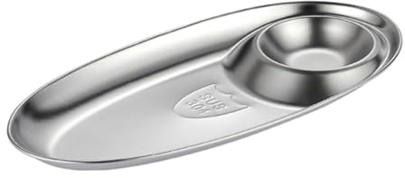 HOLIDYOYO Plato Ovalado de Acero Inoxidable 304 de Aperitivos para Salsas | Plata, Uso Doméstico y Restaurante, para Condimentos y Salsa de Inmersión, Fácil de Llevar
