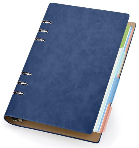 Yarotm Ringbuch A5 Nachfüllbar - 1 PC Notizbuch A5 Kariert 5mm mit Trennblättern - 14x21cm Dunkelblau Notebook Leder PU - 100GSM Collegeblock Kariert - 300 Seiten/150 Blatt Spiral Ring Binder Tagebuch