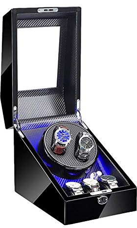 Generico Caricatore per Orologi a Carica Automatica con Luce LED, Cuscinetto Morbido per Orologi, Adattatore CA e Batteria, Motore Silenzioso, espositore per Orologi.