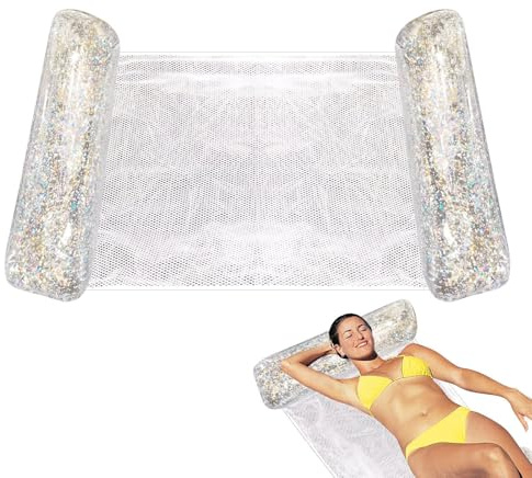 Luftmatratze Pool, Tragbar Aufblasbare Hängematte Pool Wasserhängematte Mit Netz Glitzer Schwimmsitz Pools Spielzeug Wasserspielzeug für Erwachsene und Kinder, 130x70cm