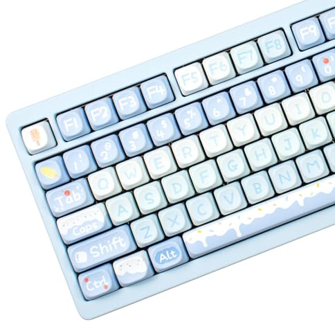 Sumgsn Round Moa Profile Keycaps-140 Keys Cute Blue PBT Keyboard Keycap Set for with Keycaps Puller for Cherry MX Switches Mechanical Keyboard