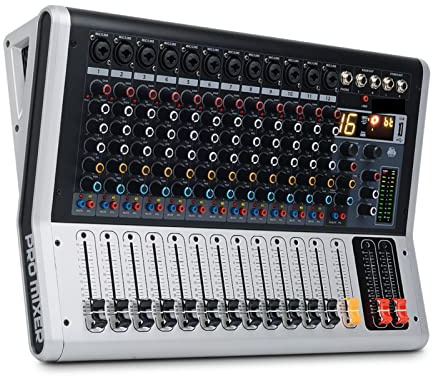 Controller mixer DJ Professional 12 Channel Mixing Console with Mute and PFL Switch Digital Display Bluetooth Record 3 BAND 16 DSP Effects per streaming/podcasting/giochi, telefono, computer