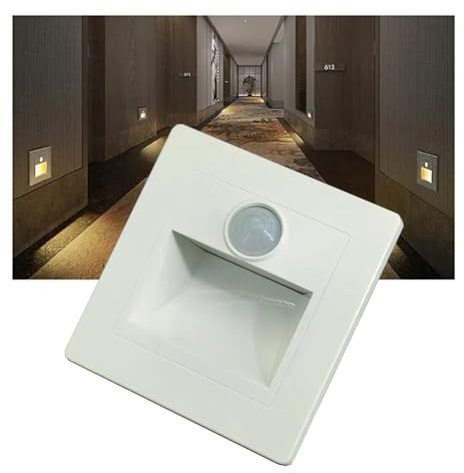 Luci per scale a LED con sensore di movimento 3000K - Lampada da parete per gradini da incasso per interni, per scale e arredamento della camera da letto - 1 luce bianca per gradini, a risparmio ene