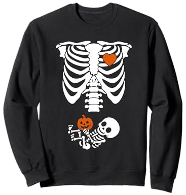 Squelette Grossesse Halloween avec bébé Citrouille Sweatshirt