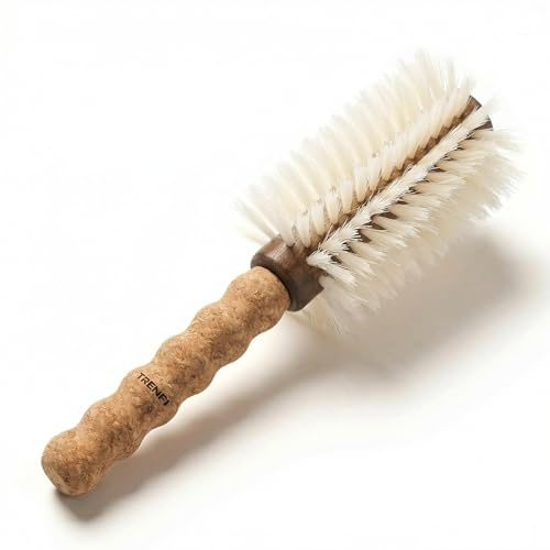 TRENFI Boar Bristle Round Brush with Cork Handle - 2.75 Inch with Nylon Pins - Blow Dry Fine Thinning Color-Treated Hair - Volumizing Blowout for Women